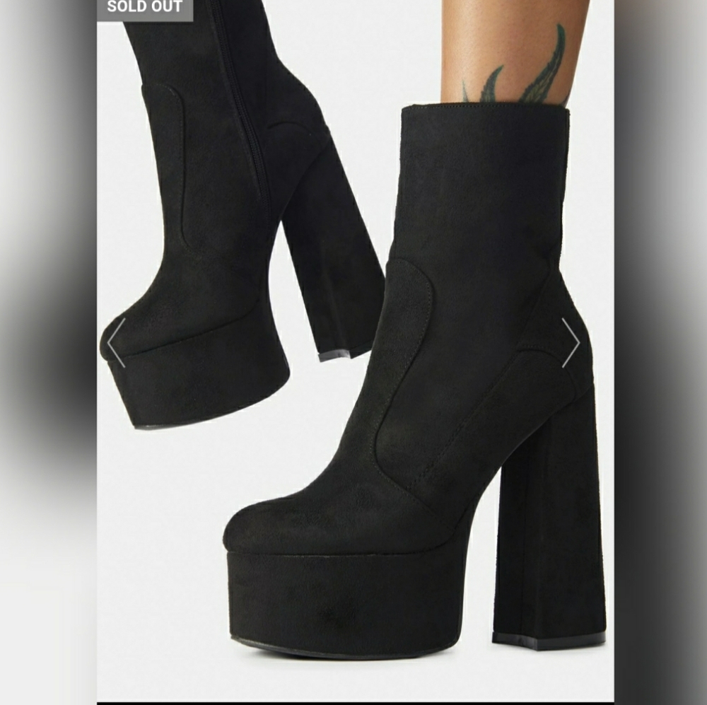 Dolls Kill Black Chunky Suede Platform Ankle Boots